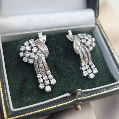 Vintage Cascade Diamond Platinum Earrings Circa 1950's