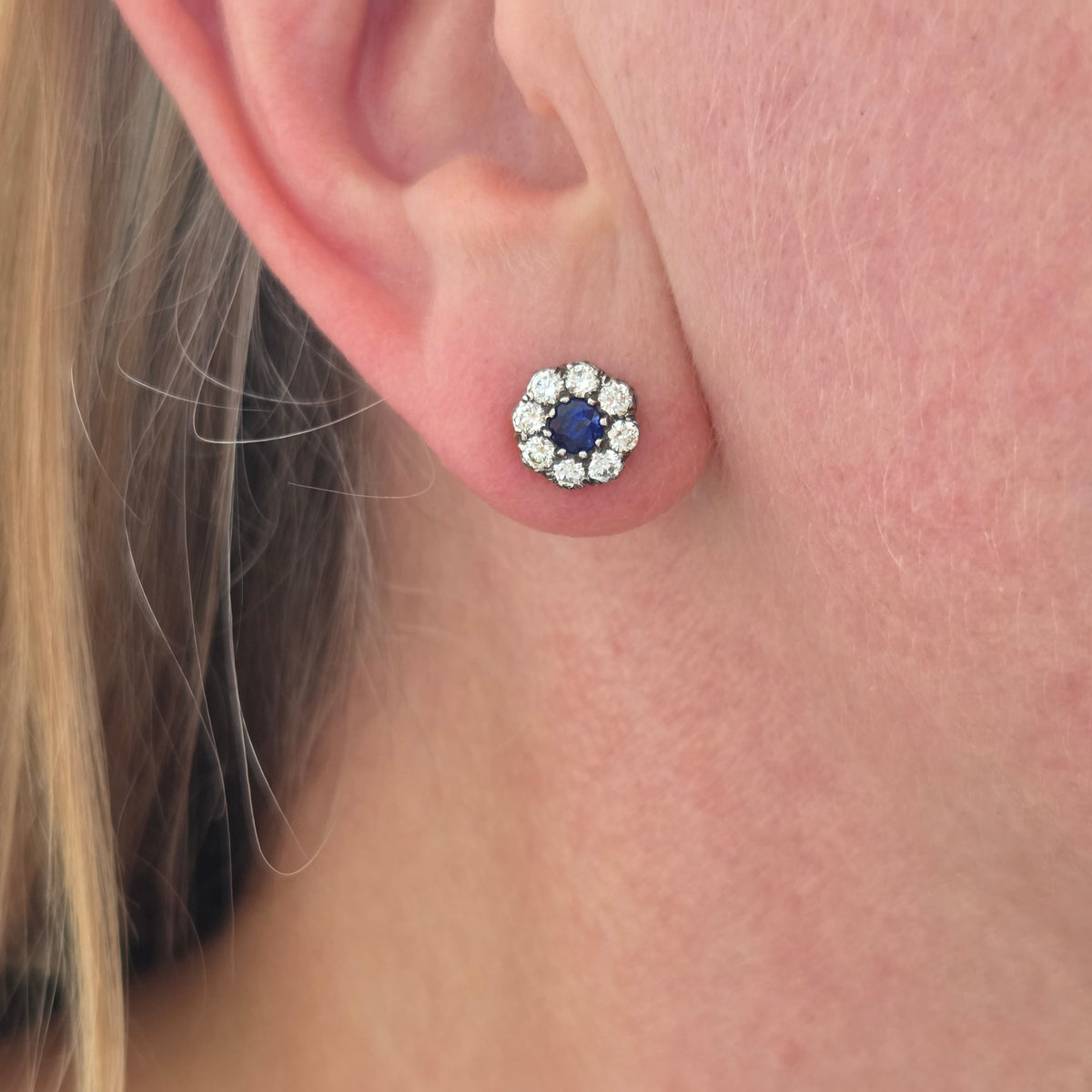 Sapphire and Diamond Floral Cluster Stud Earrings