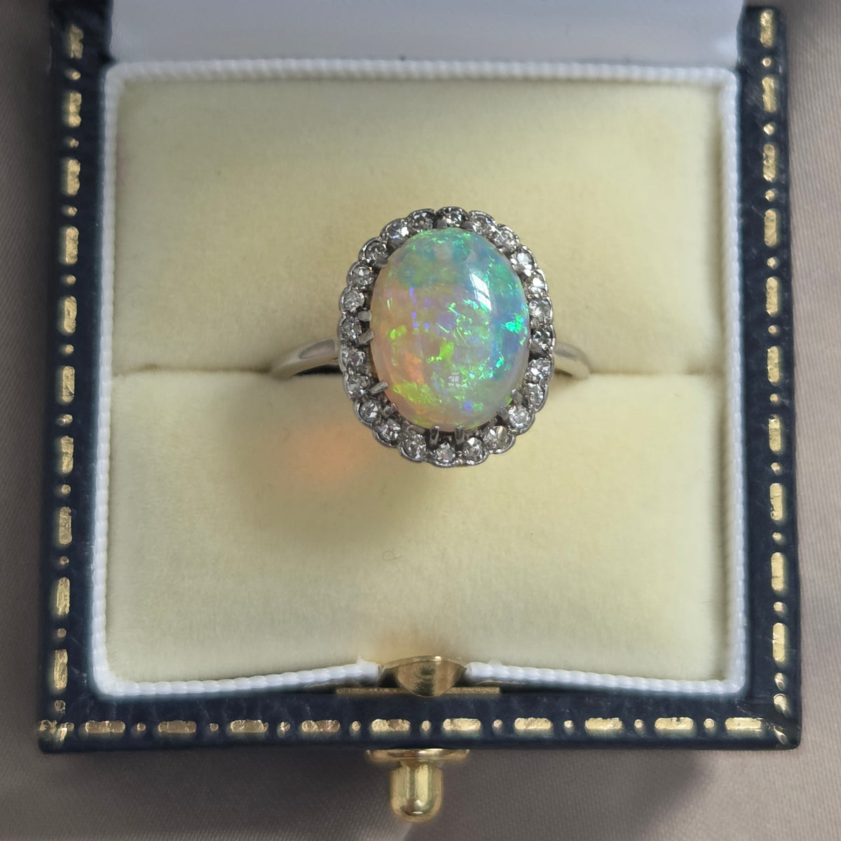 Edwardian Antique Opal and Diamond Cluster Ring