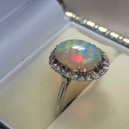 Edwardian Antique Opal and Diamond Cluster Ring