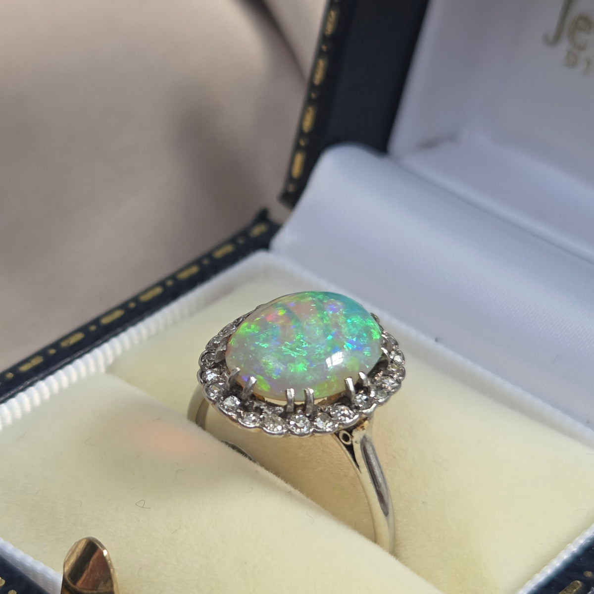 Edwardian Antique Opal and Diamond Cluster Ring