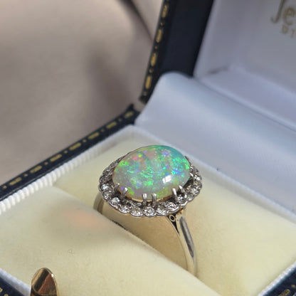 Edwardian Antique Opal and Diamond Cluster Ring