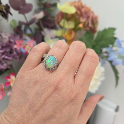 Edwardian Antique Opal and Diamond Cluster Ring