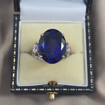 Fine 20.35ct Oval Tanzanite and GIA Diamond Cocktail Ring