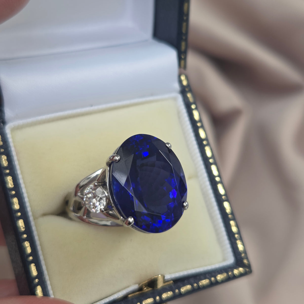 Fine 20.35ct Oval Tanzanite and GIA Diamond Cocktail Ring