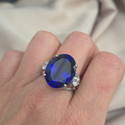 Fine 20.35ct Oval Tanzanite and GIA Diamond Cocktail Ring