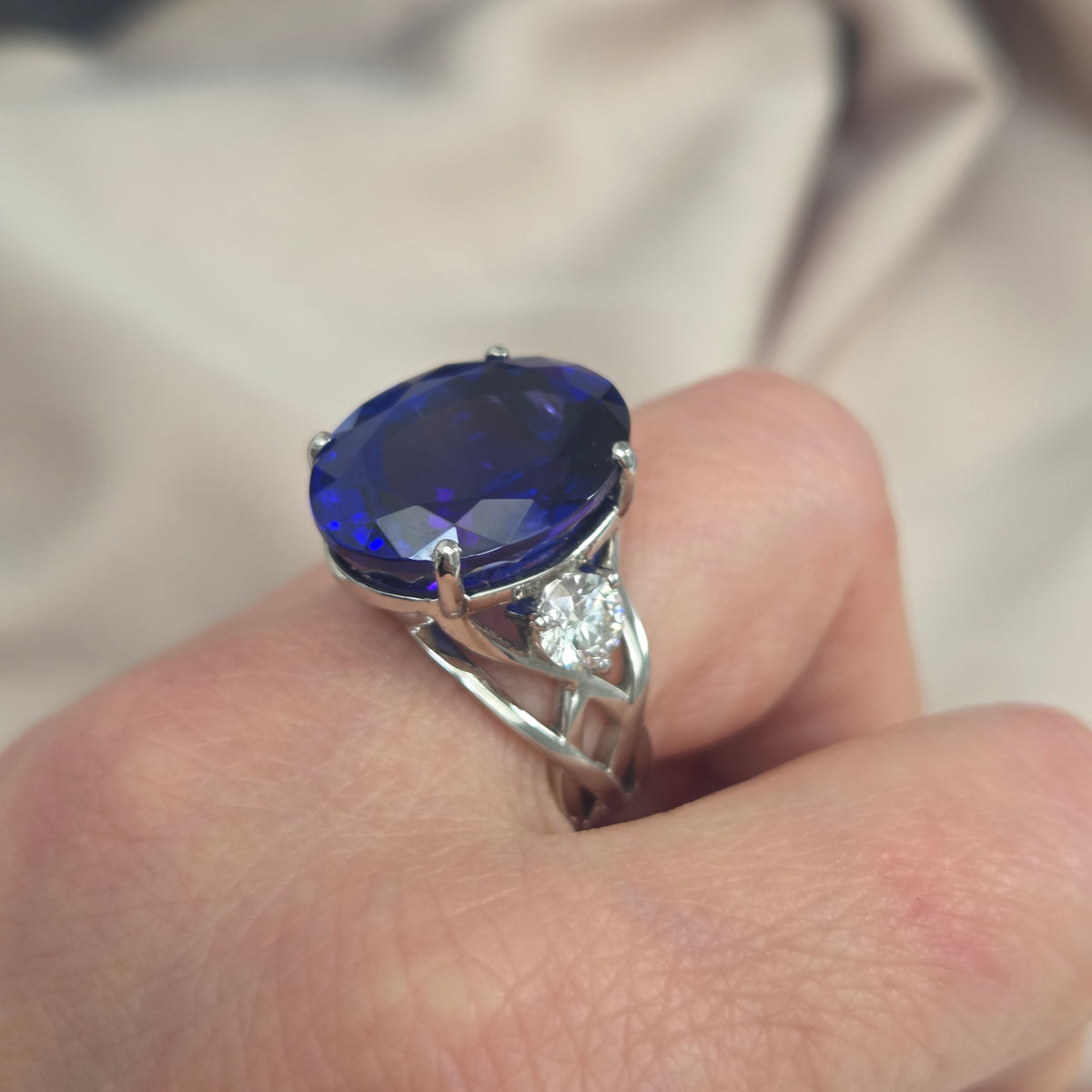 Fine 20.35ct Oval Tanzanite and GIA Diamond Cocktail Ring