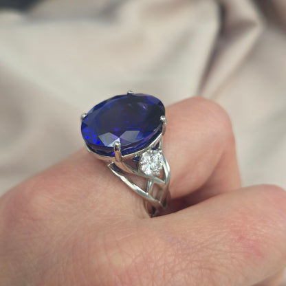 Fine 20.35ct Oval Tanzanite and GIA Diamond Cocktail Ring