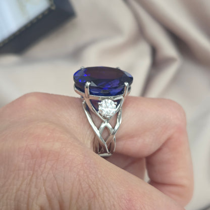Fine 20.35ct Oval Tanzanite and GIA Diamond Cocktail Ring