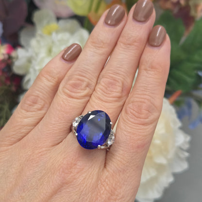 Fine 20.35ct Oval Tanzanite and GIA Diamond Cocktail Ring