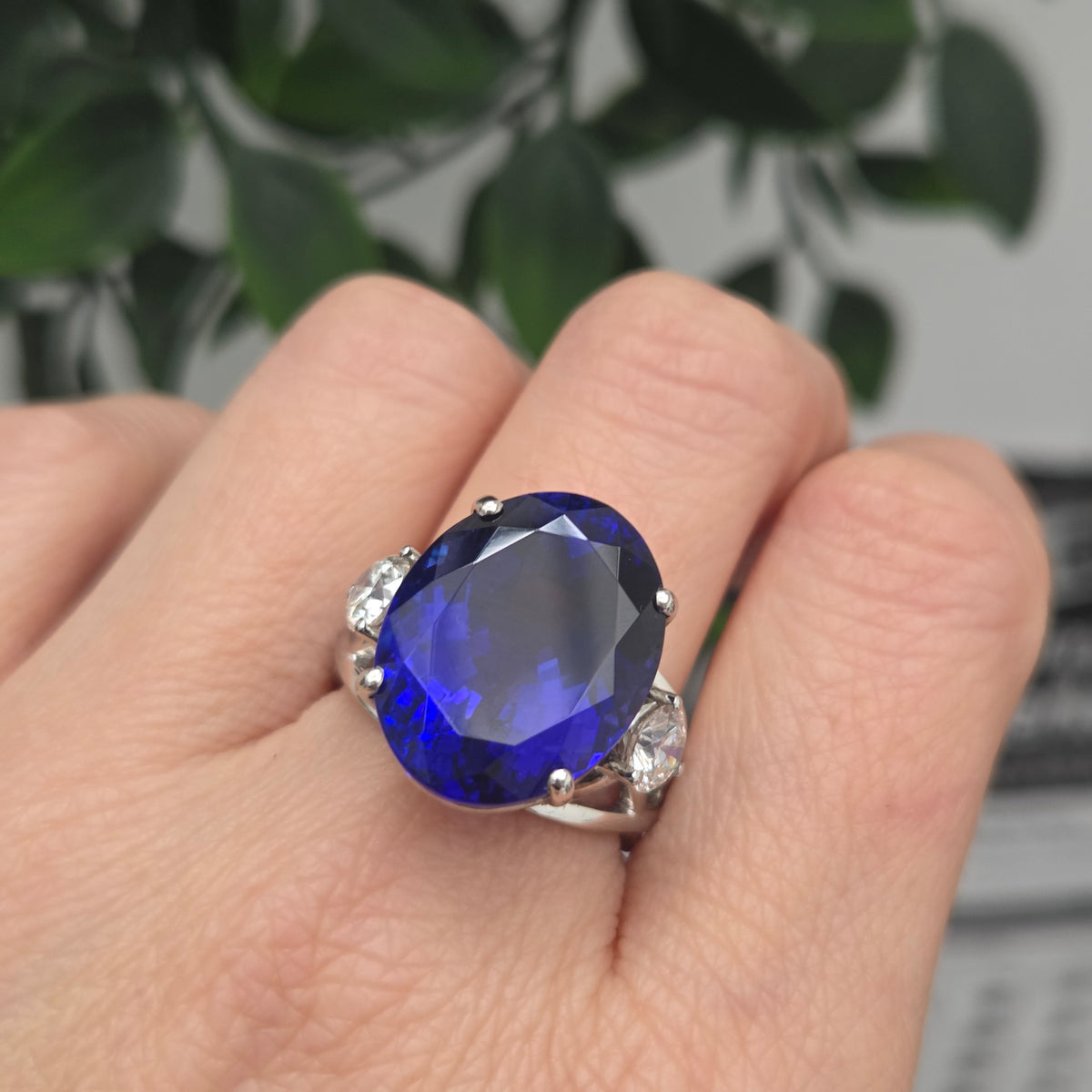 Fine 20.35ct Oval Tanzanite and GIA Diamond Cocktail Ring