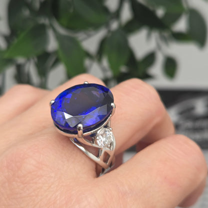 Fine 20.35ct Oval Tanzanite and GIA Diamond Cocktail Ring