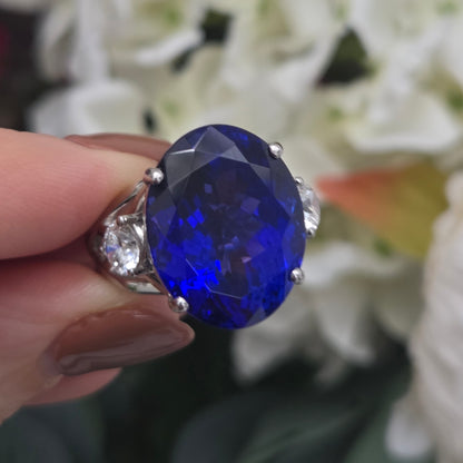 Fine 20.35ct Oval Tanzanite and GIA Diamond Cocktail Ring