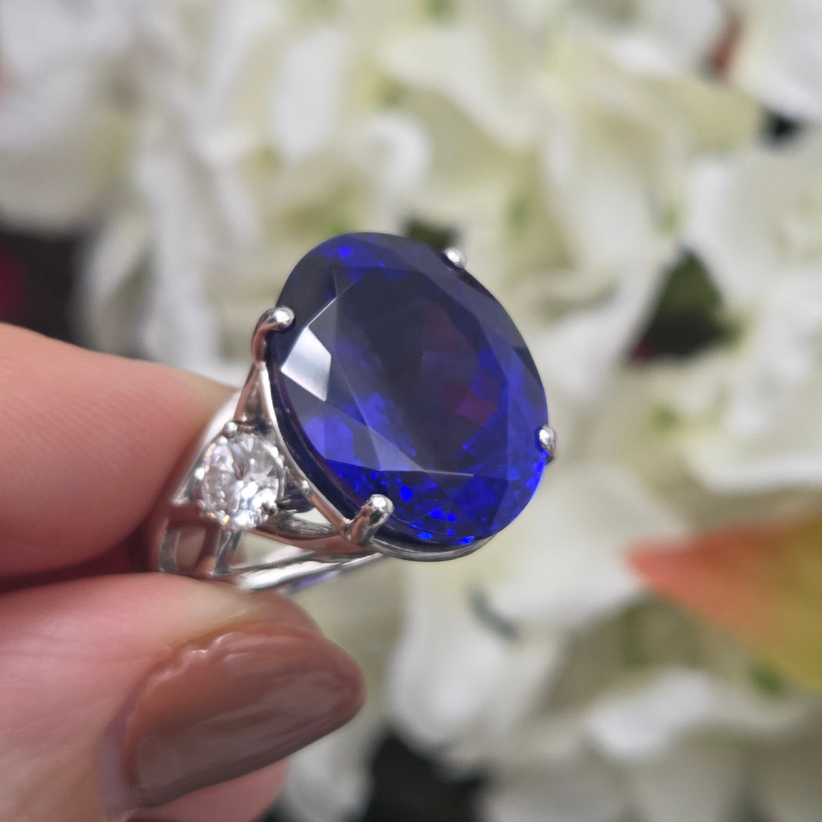 Fine 20.35ct Oval Tanzanite and GIA Diamond Cocktail Ring
