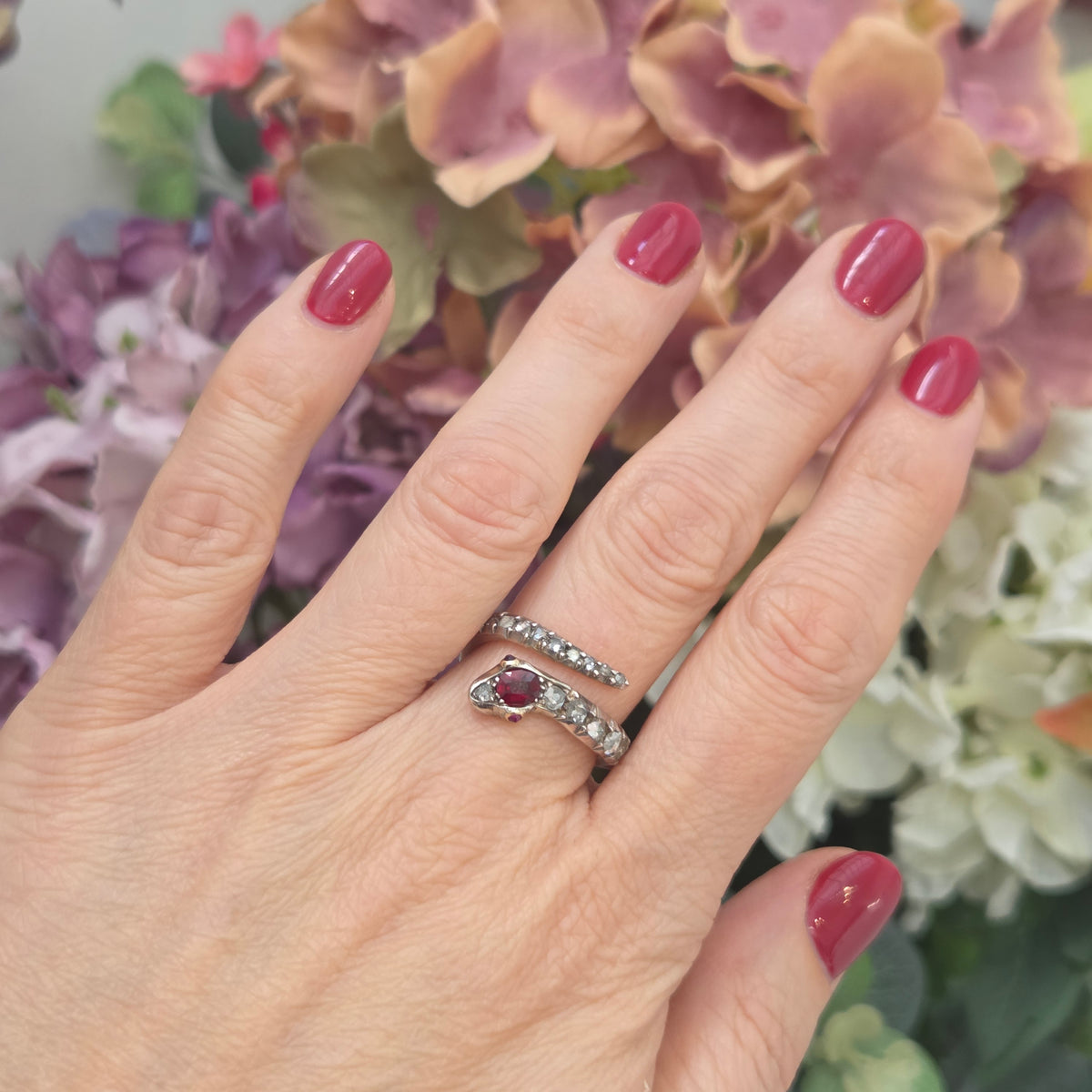 Victorian Antique Ruby and Diamond Snake Ring