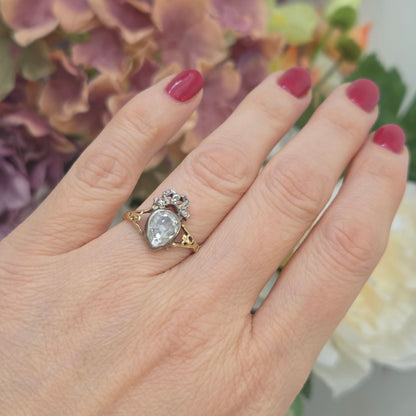 Victorian Antique Old Cut Diamond Claddagh Bow Ring