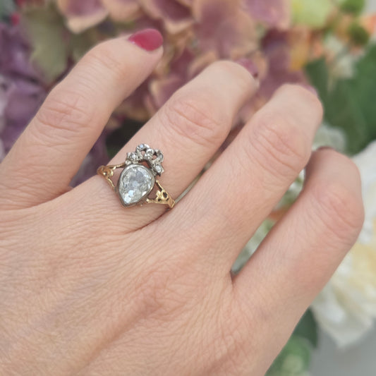Victorian Antique Old Cut Diamond Claddagh Bow Ring
