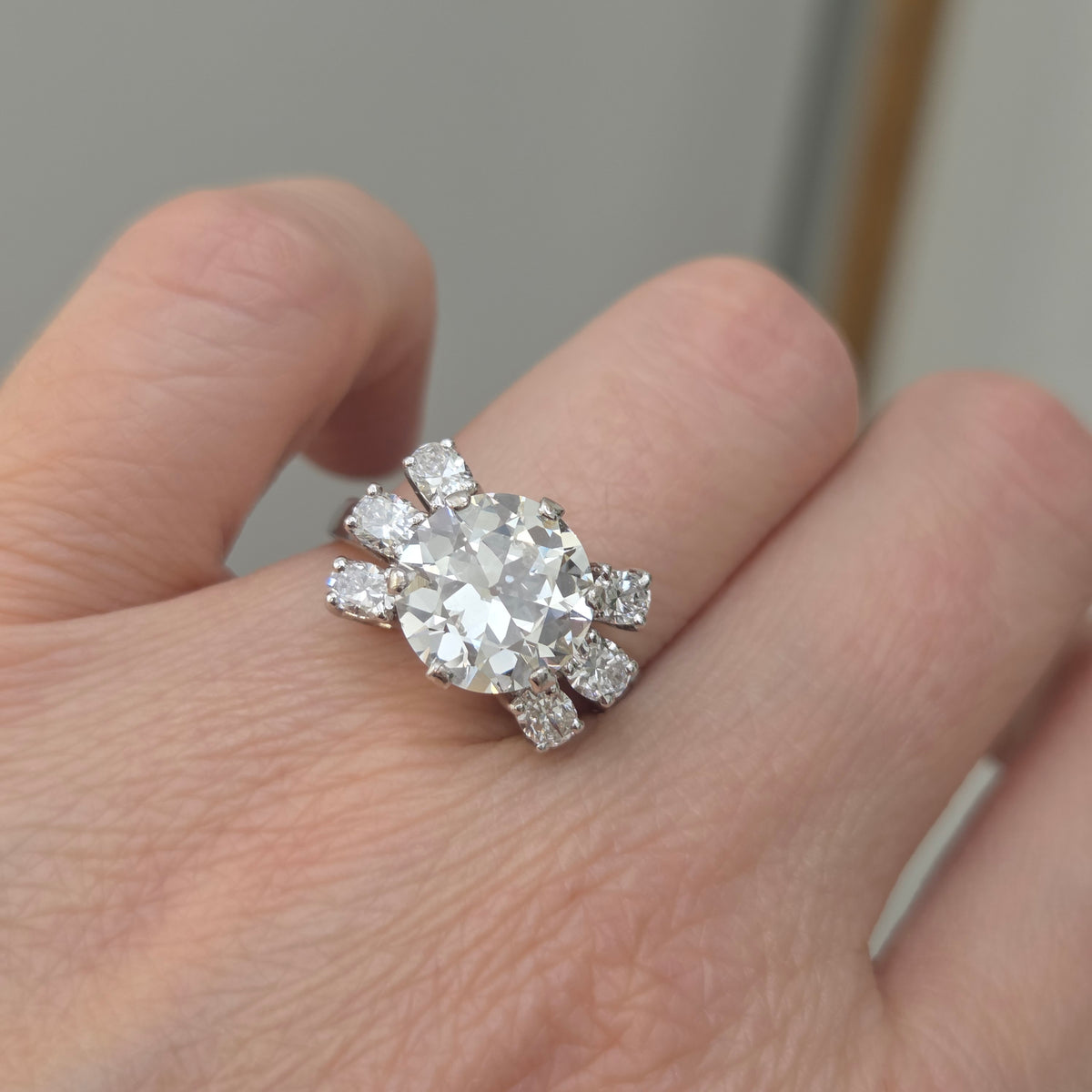 GIA 3.50ct Old Cut Diamond Bow Engagement Ring