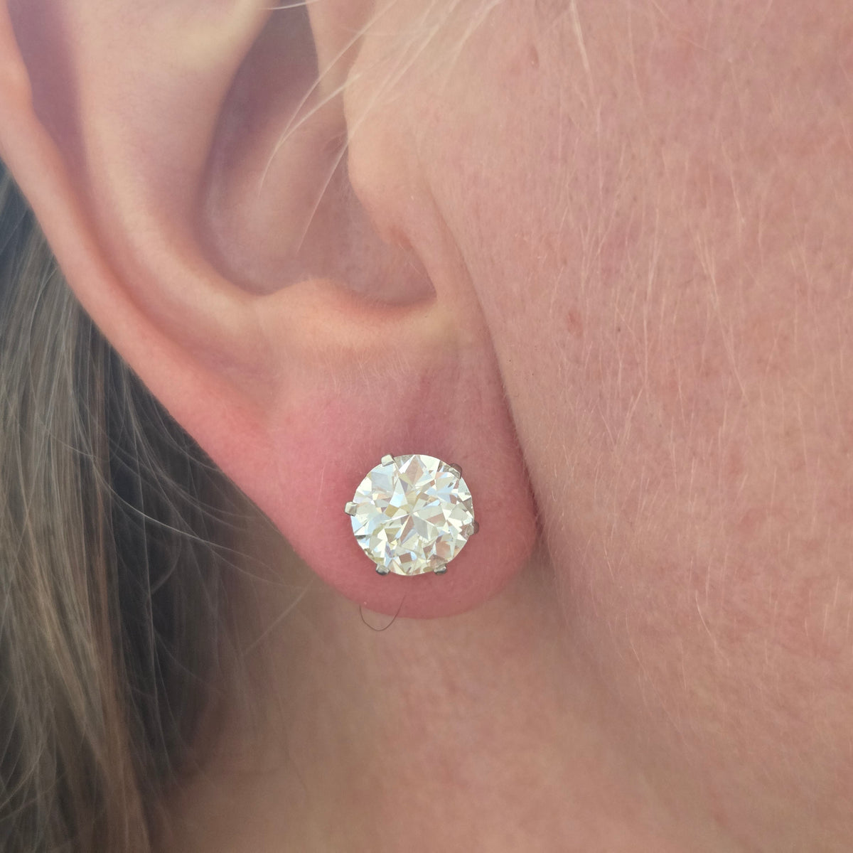 Antique 6cts Old Cut Diamond Solitaire Stud Earrings