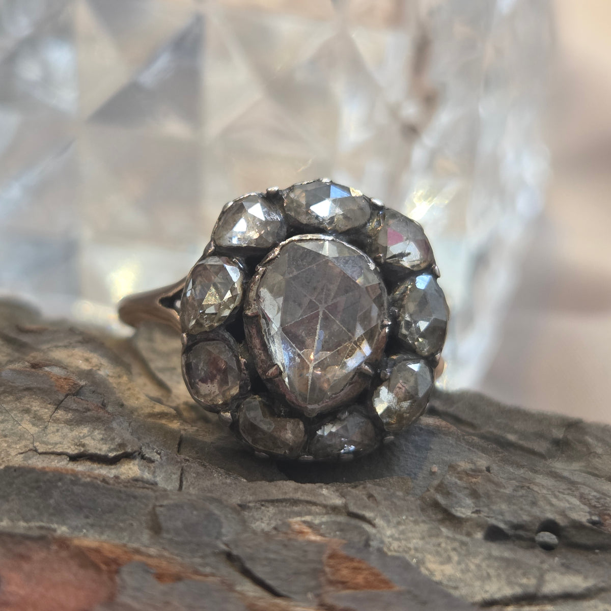 Georgian Antique Rose Cut Diamond Cluster Ring