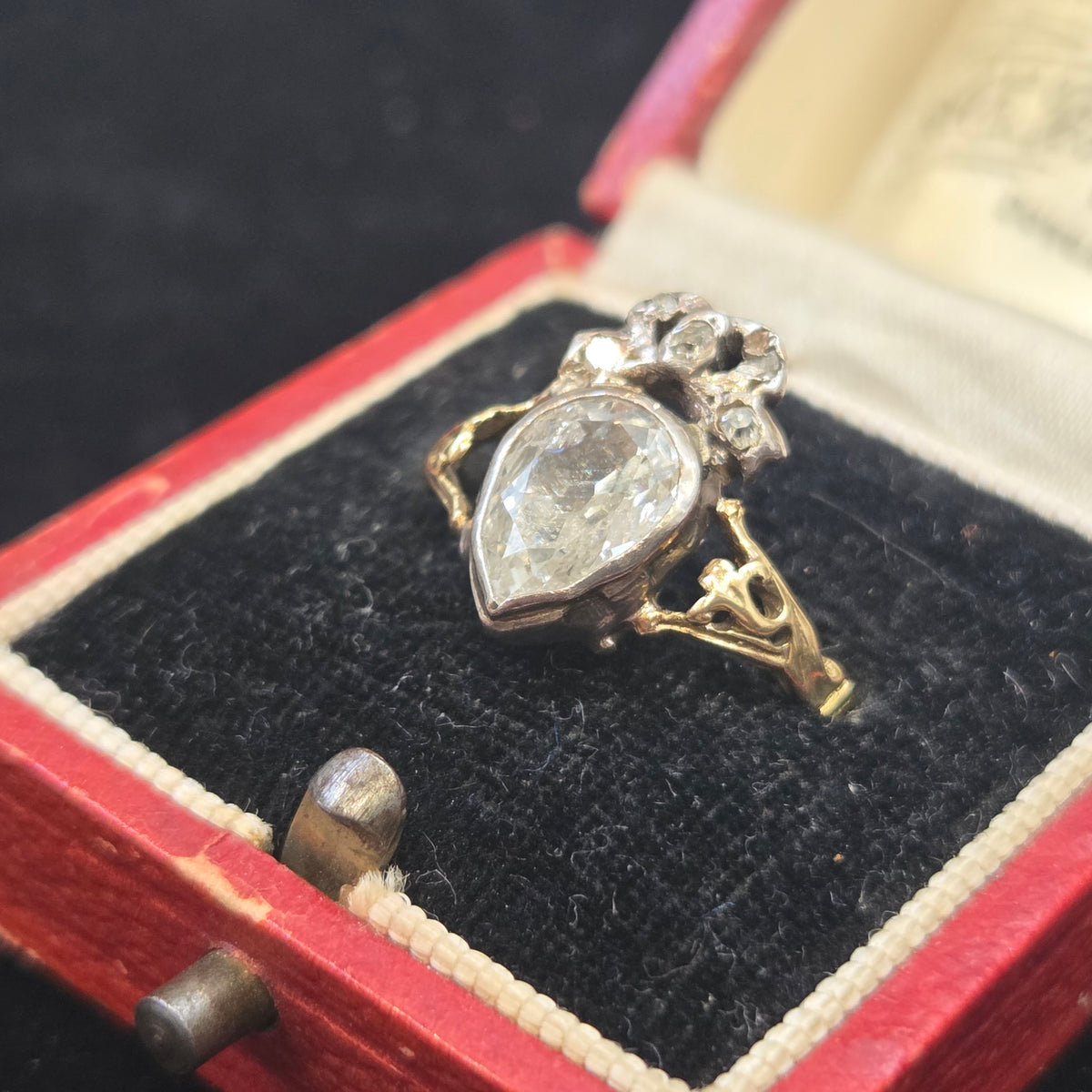 Victorian Antique Old Cut Diamond Claddagh Bow Ring
