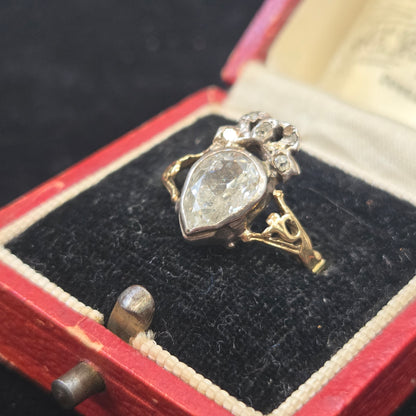 Victorian Antique Old Cut Diamond Claddagh Bow Ring