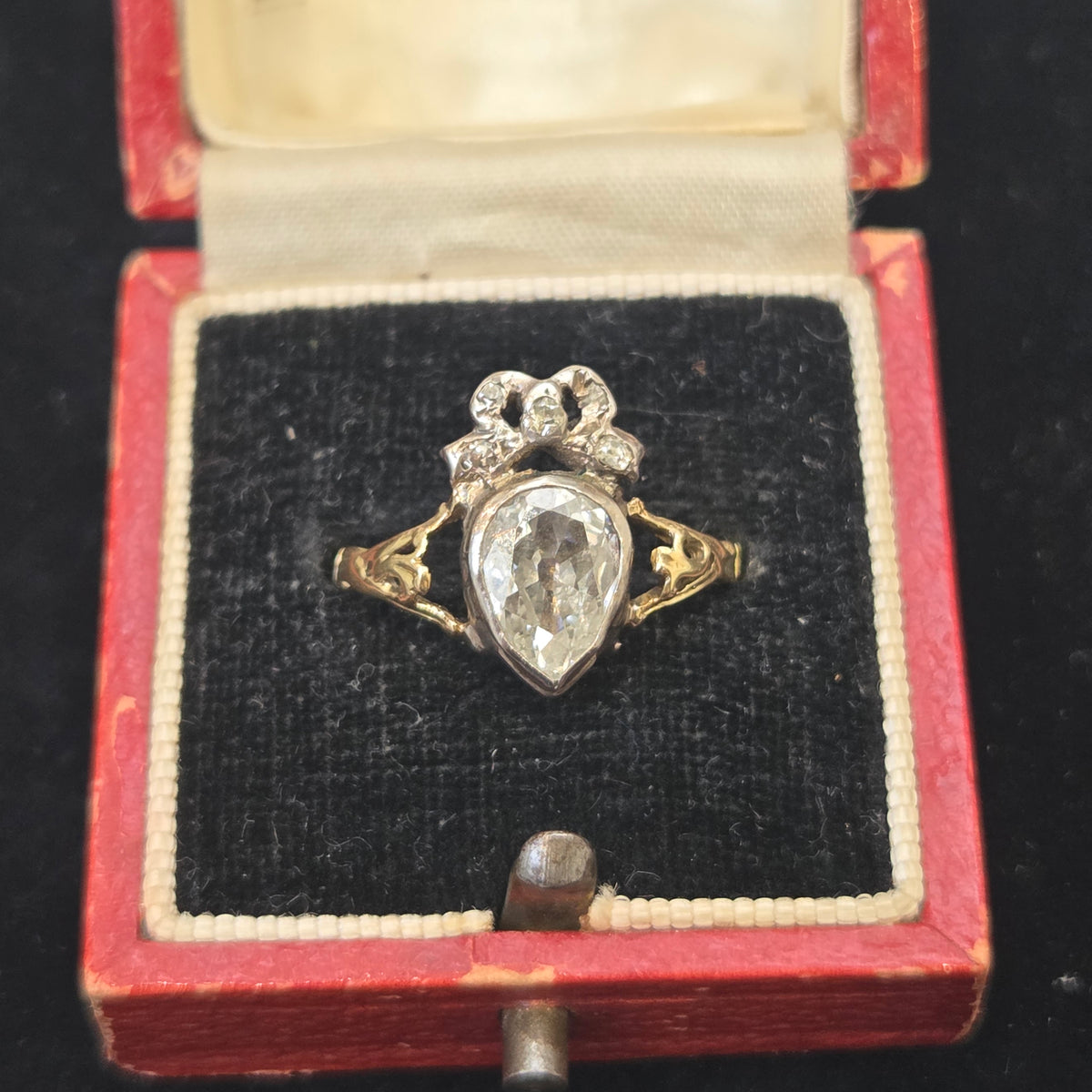Victorian Antique Old Cut Diamond Claddagh Bow Ring
