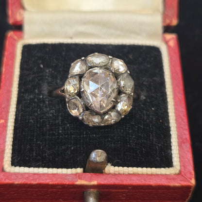 Georgian Antique Rose Cut Diamond Cluster Ring