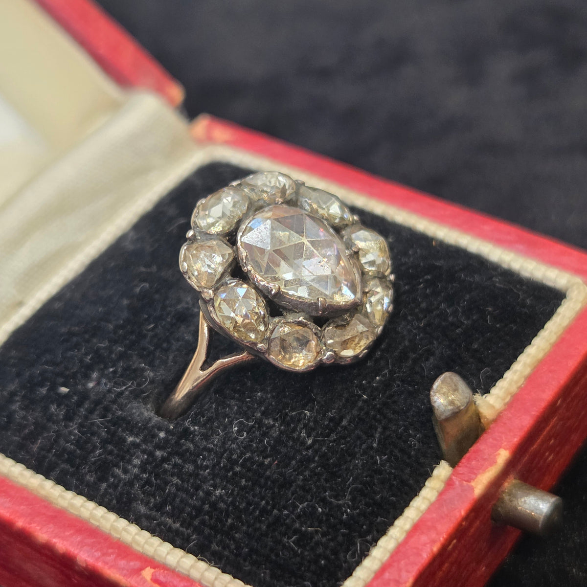 Georgian Antique Rose Cut Diamond Cluster Ring