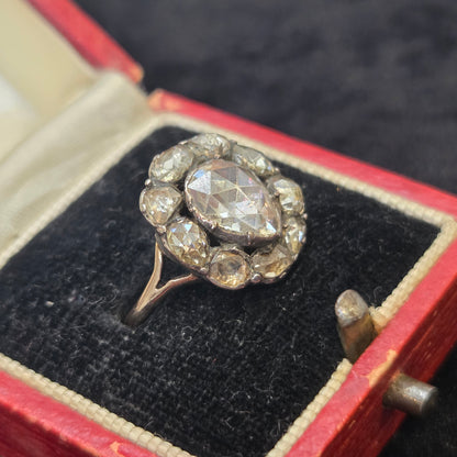 Georgian Antique Rose Cut Diamond Cluster Ring