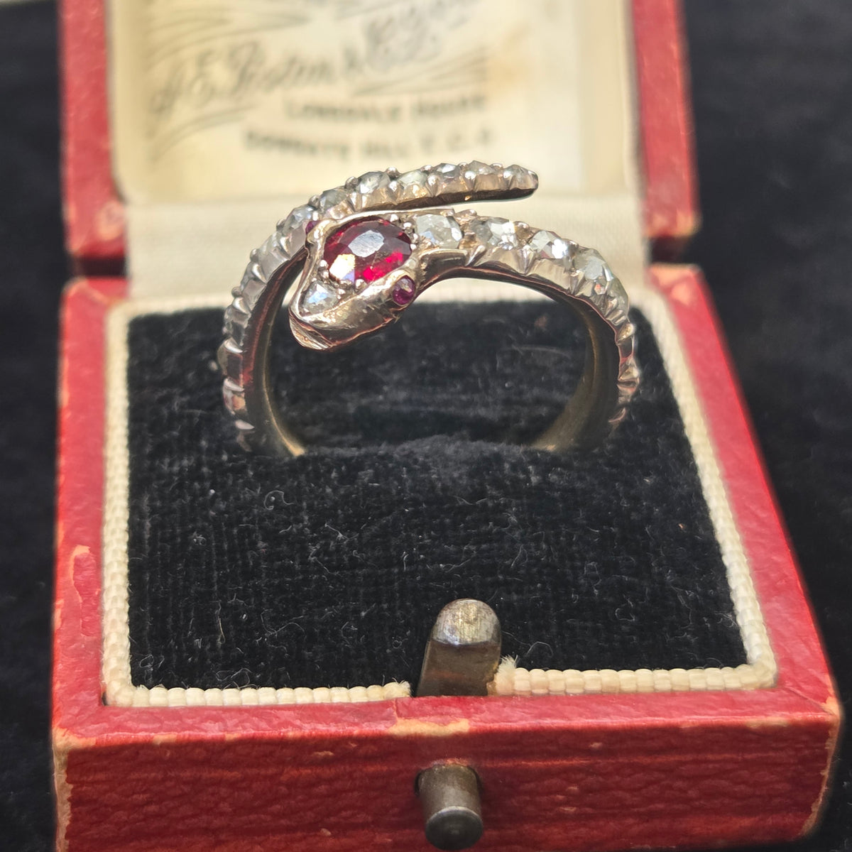 Victorian Antique Ruby and Diamond Snake Ring