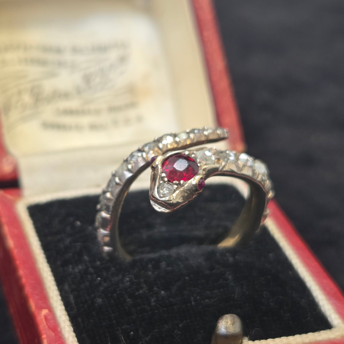 Victorian Antique Ruby and Diamond Snake Ring