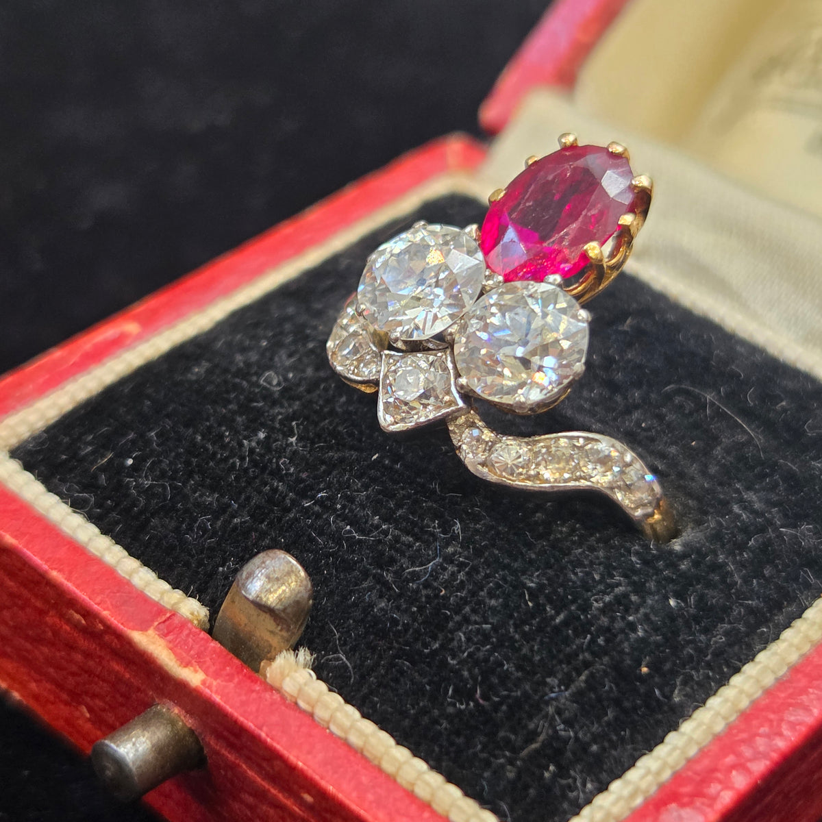 Belle Epoque Antique Ruby and Old Cut Diamond Tiara Ring