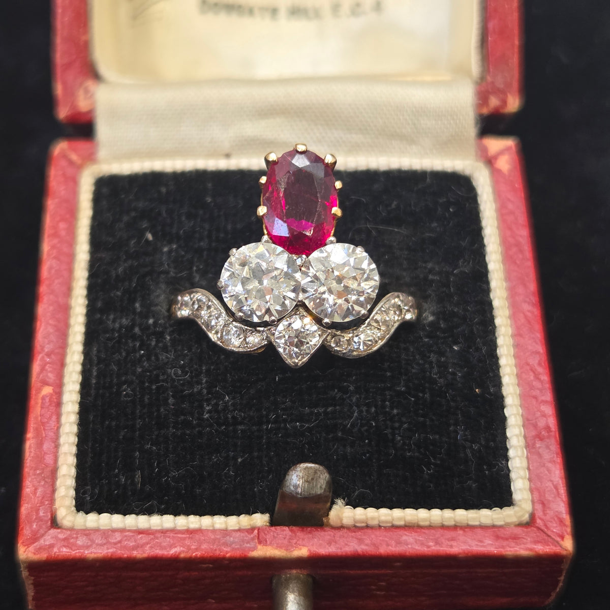 Belle Epoque Antique Ruby and Old Cut Diamond Tiara Ring