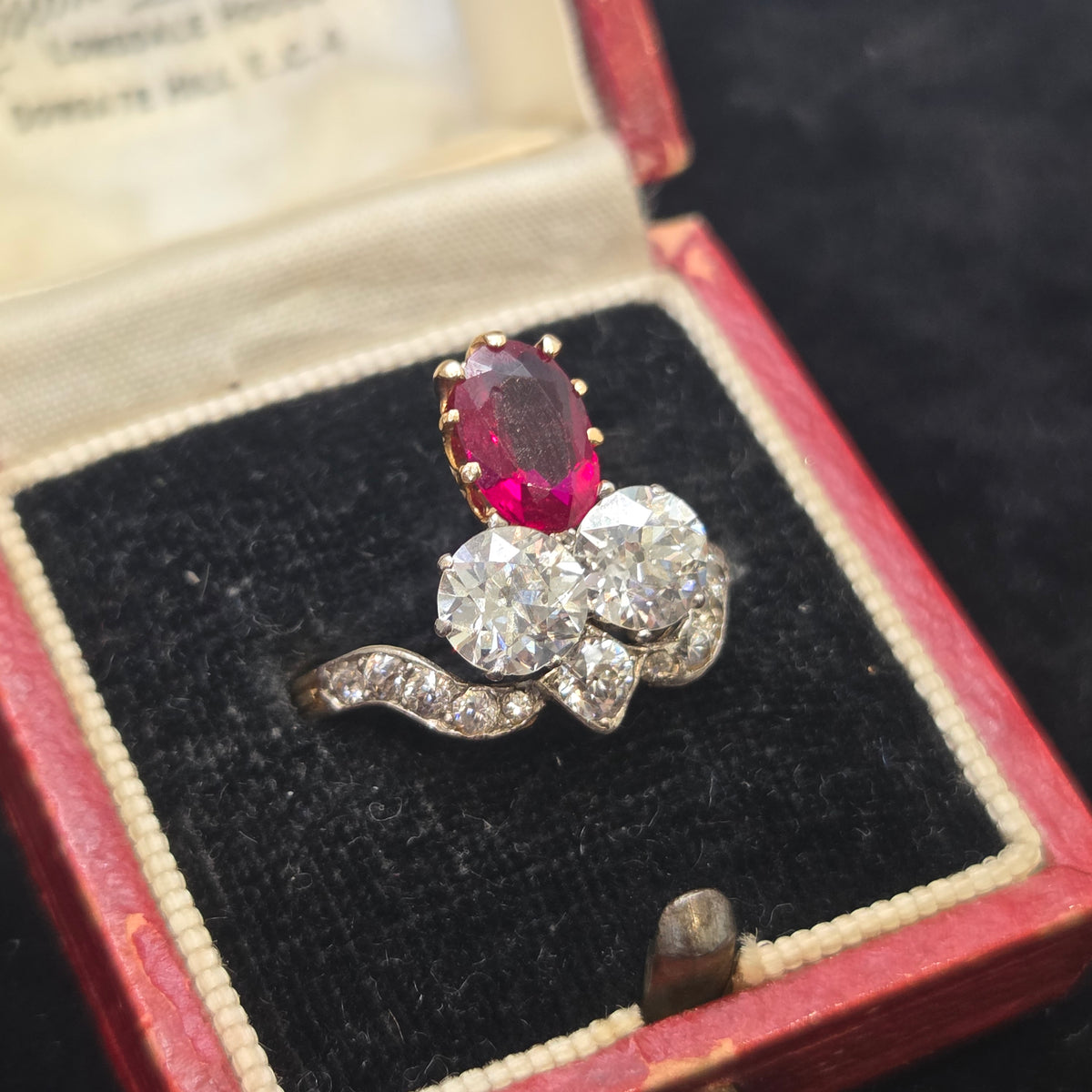 Belle Epoque Antique Ruby and Old Cut Diamond Tiara Ring