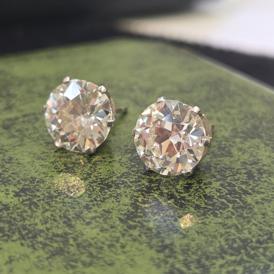 Antique 6cts Old Cut Diamond Solitaire Stud Earrings