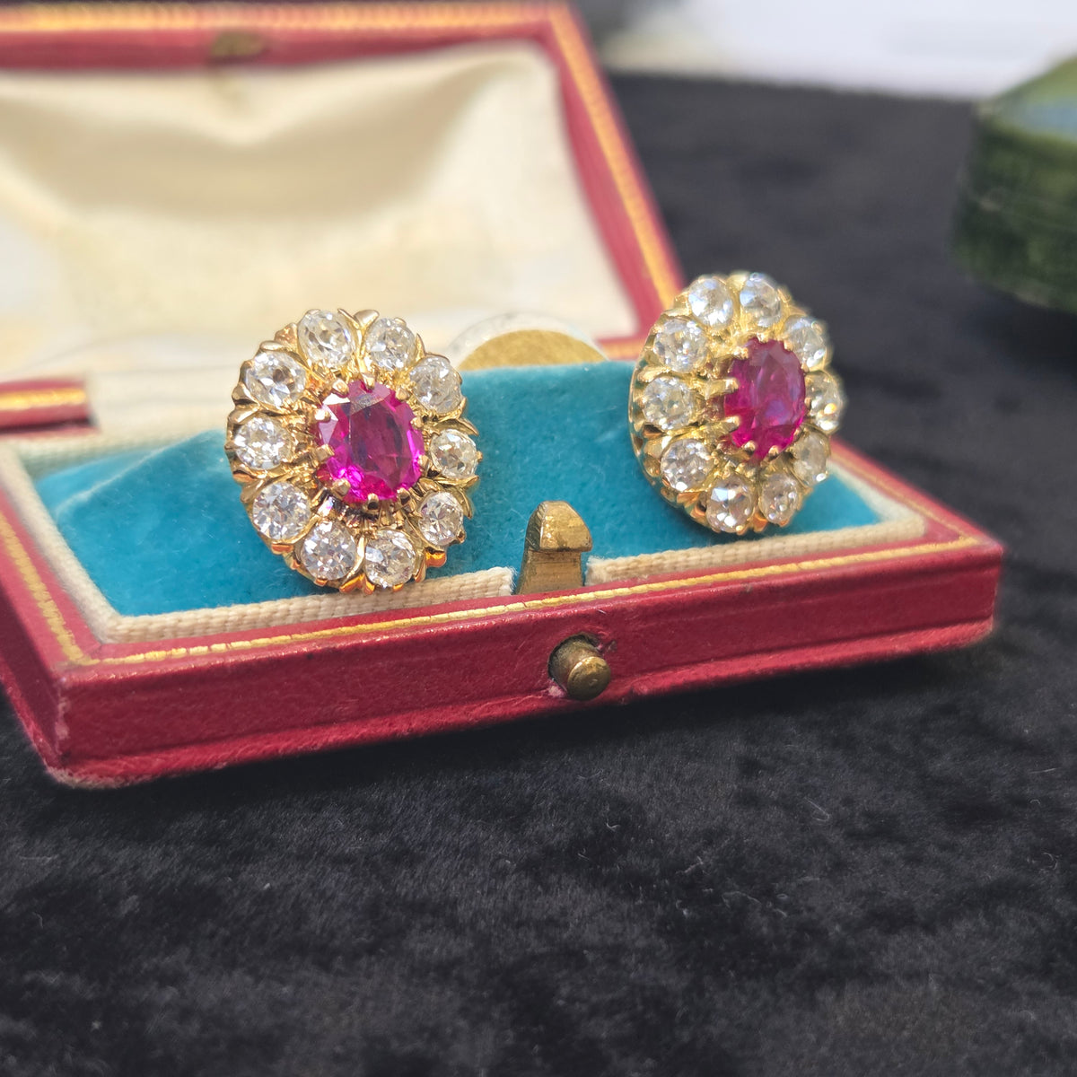 Vintage Burma Ruby and Old Cut Diamond Cluster Earrings