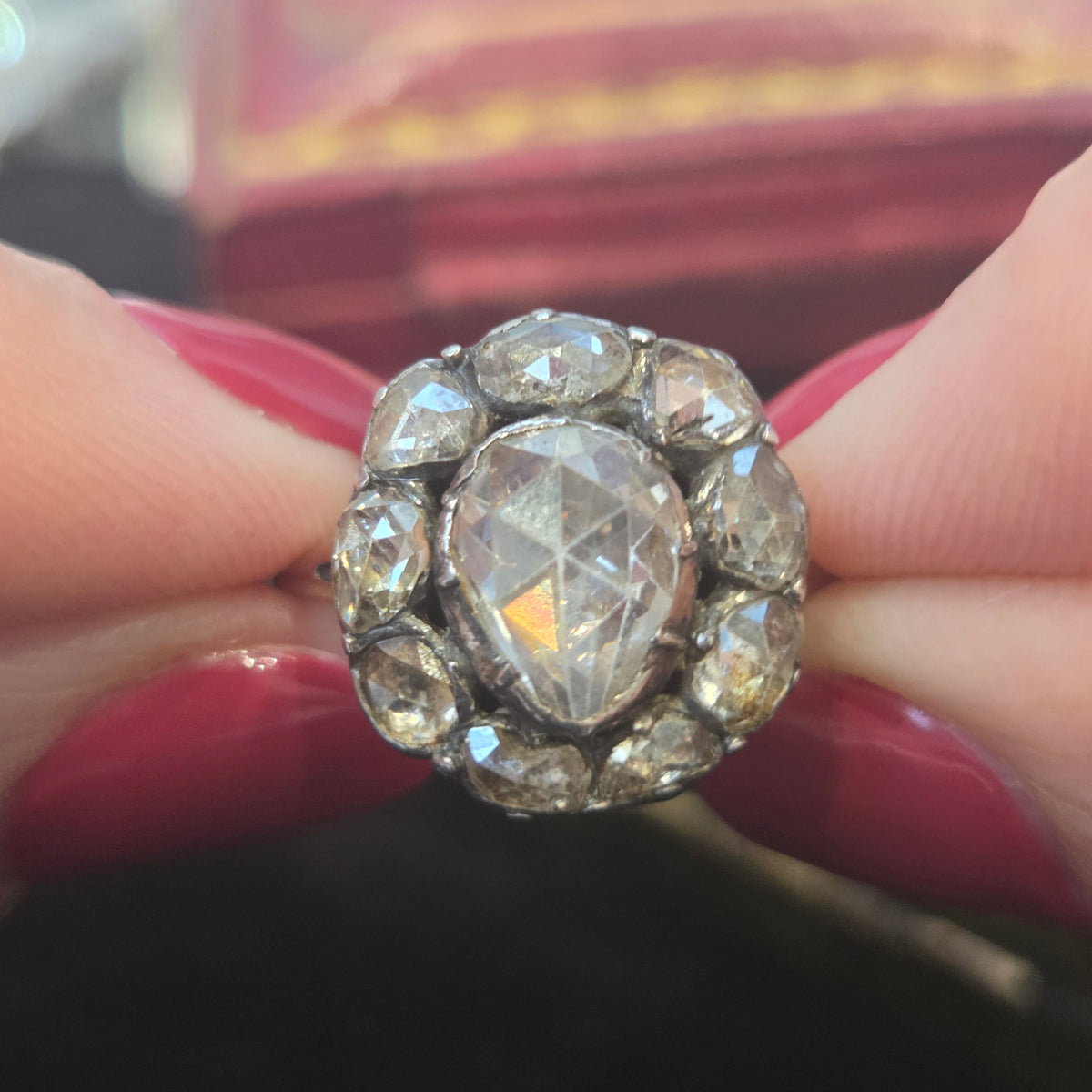 Georgian Antique Rose Cut Diamond Cluster Ring