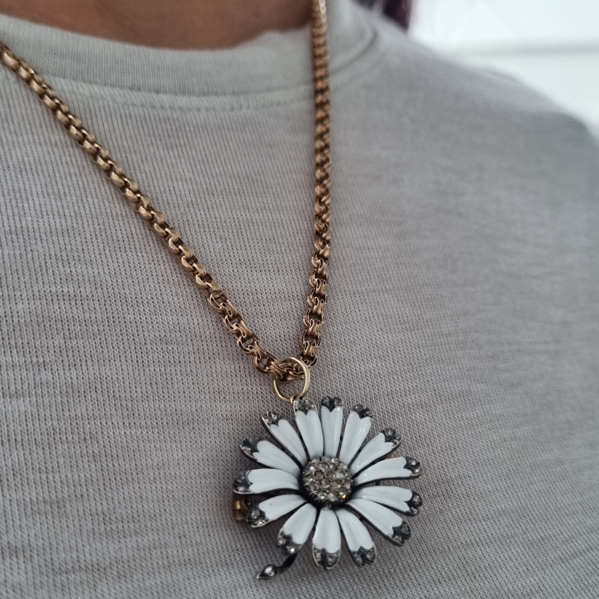 Victorian 18 Carat Gold, Silver, Enamel and Diamond Flower Brooch/Pendant