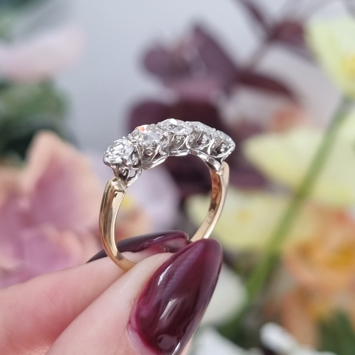 Antique Edwardian Old Diamond Five Stone Ring, 1.75 carats