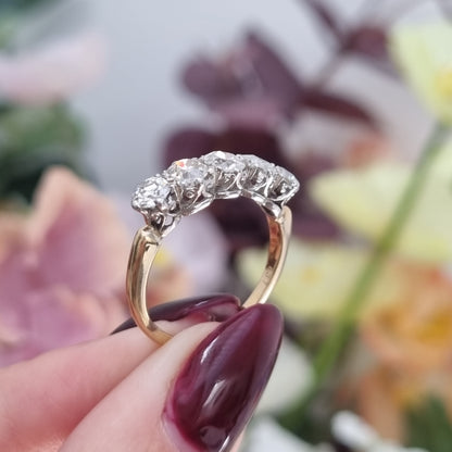 Antique Edwardian Old Diamond Five Stone Ring, 1.75 carats