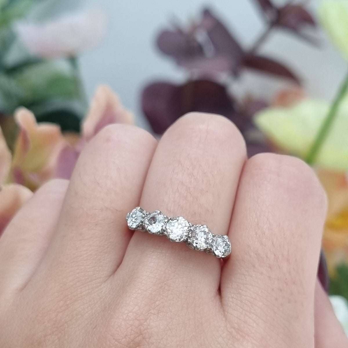 Antique Edwardian Old Diamond Five Stone Ring, 1.75 carats