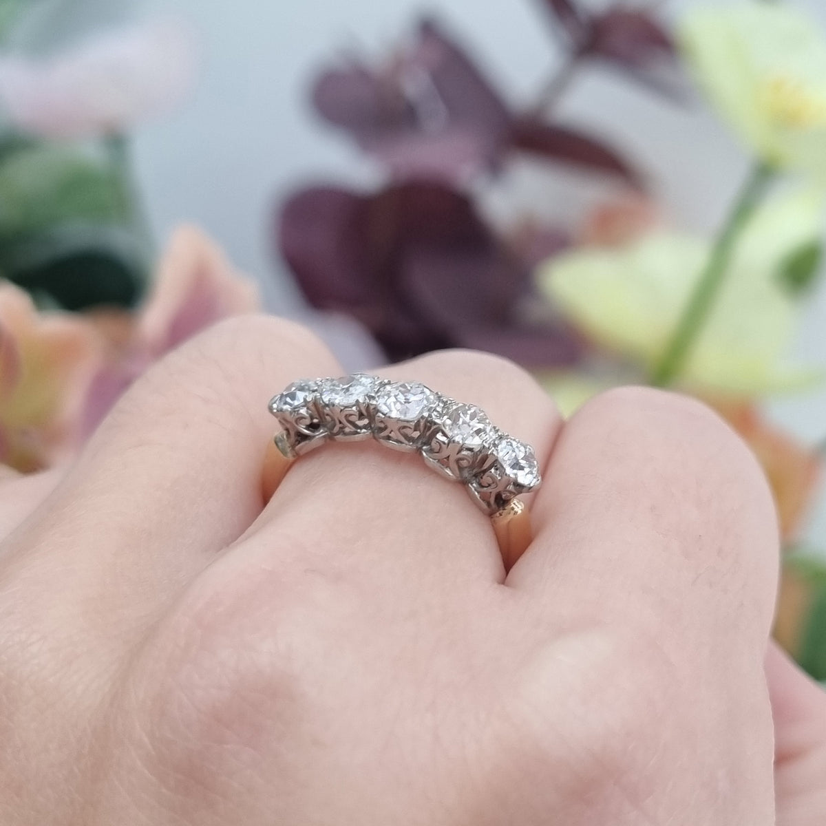 Antique Edwardian Old Diamond Five Stone Ring, 1.75 carats