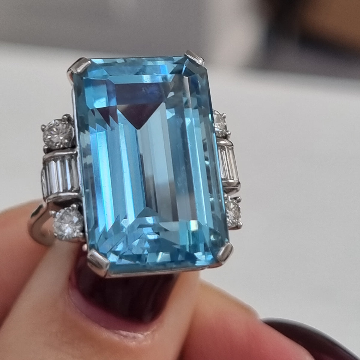 Art Deco Santa Maria Aquamarine and Diamond Cocktail Ring | 15ct Statement Dress Ring