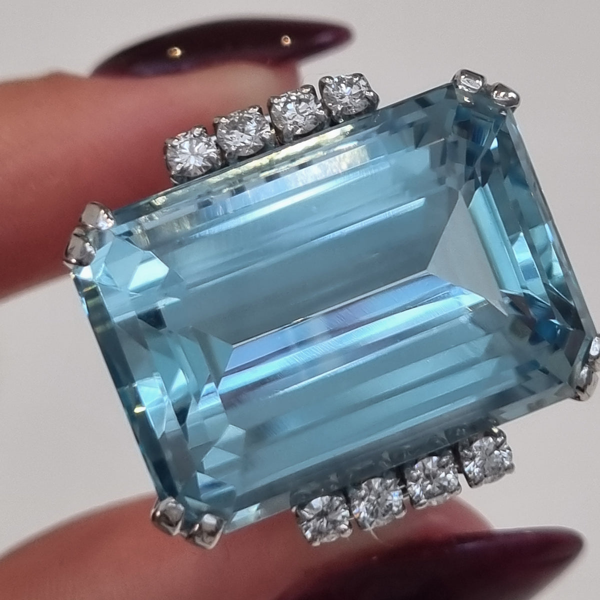 Vintage Retro 27cts Aquamarine and Diamond Cocktail Ring