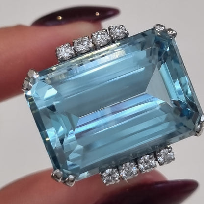 Vintage Retro 27cts Aquamarine and Diamond Cocktail Ring