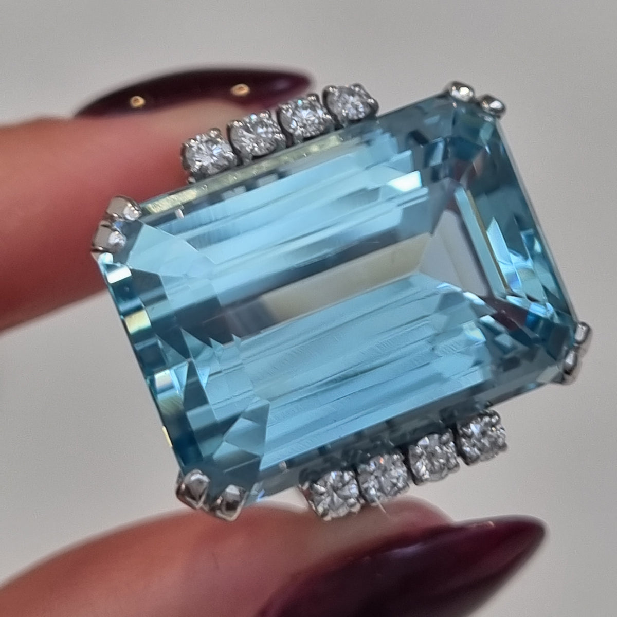 Vintage Retro 27cts Aquamarine and Diamond Cocktail Ring