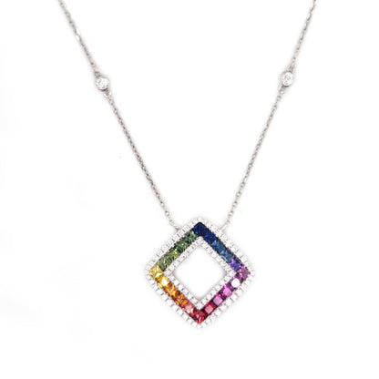 Fancy Multi Colour Sapphire and Diamond Pendant Necklace