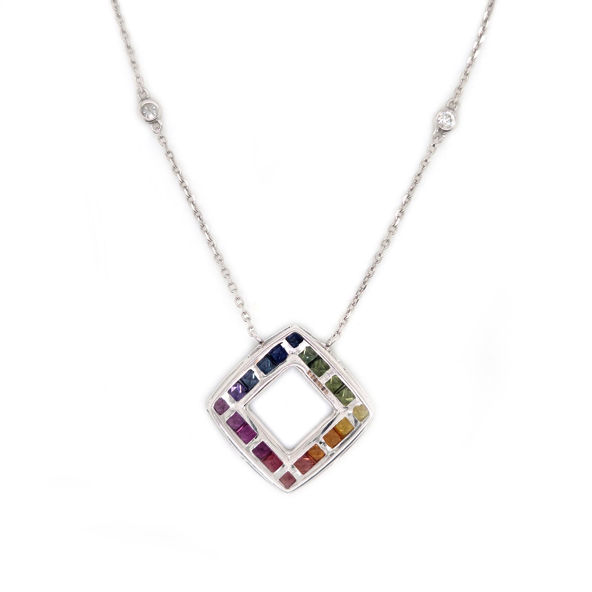 Fancy Multi Colour Sapphire and Diamond Pendant Necklace