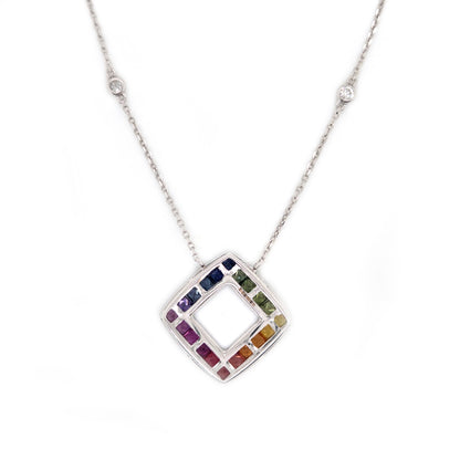 Fancy Multi Colour Sapphire and Diamond Pendant Necklace